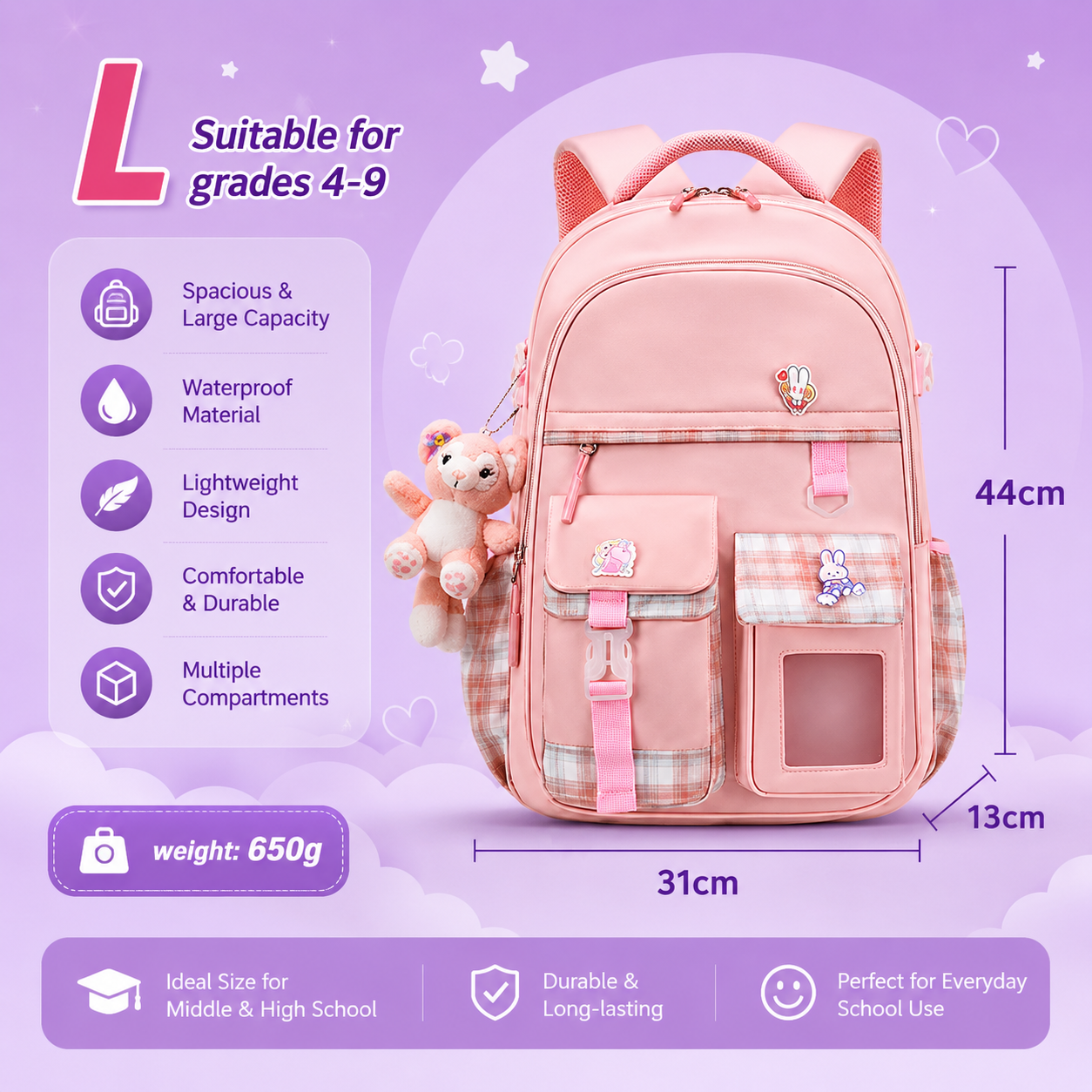 Waterproof Kids School Backpack | Lightweight Book Bag for Girls & Boys